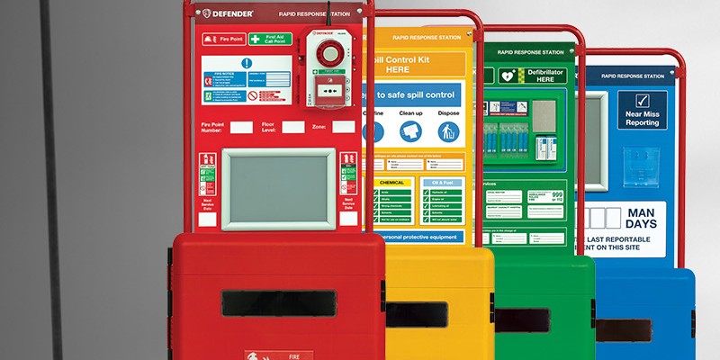 Rapid response stations in red, green, yellow, blue